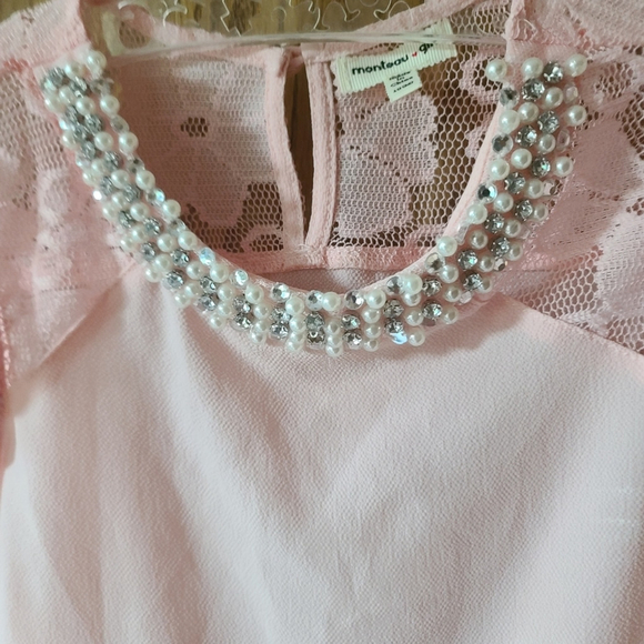 Monteau Lace Pink Girls Top Size 10 Medium - Picture 4 of 5